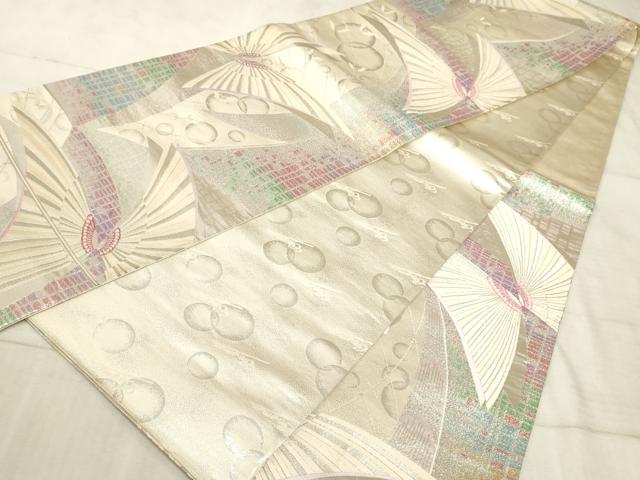 平和屋着物◎六通柄袋帯 唐織 舞蝶文 銀糸 正絹 逸品 AAAO5686sx