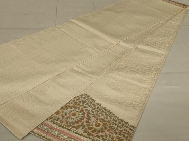 平和屋着物◎太鼓柄袋帯 横段更紗花文 金銀糸 正絹 逸品 AAAO6144ou