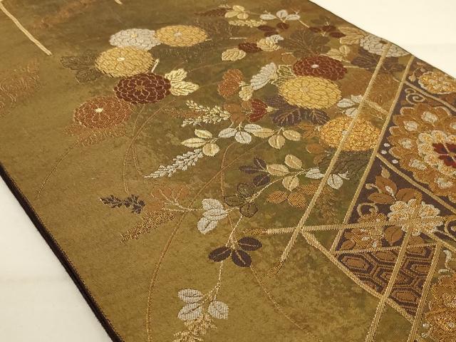 平和屋着物◎六通柄袋帯 屏風草花文 金糸 引箔 正絹 逸品 AAAO6151ou