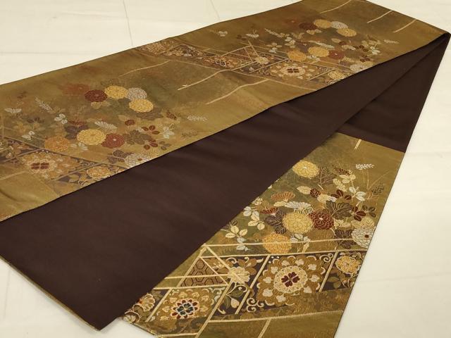 平和屋着物◎六通柄袋帯 屏風草花文 金糸 引箔 正絹 逸品 AAAO6151ou