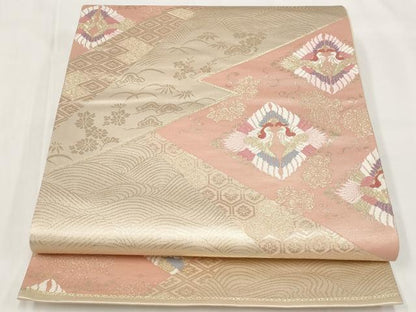 平和屋着物◎六通柄袋帯 比沙門色紙 松皮菱 金糸 正絹 逸品 AAAO6459st