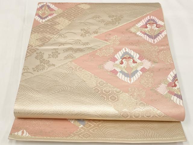 平和屋着物◎六通柄袋帯 比沙門色紙 松皮菱 金糸 正絹 逸品 AAAO6459st