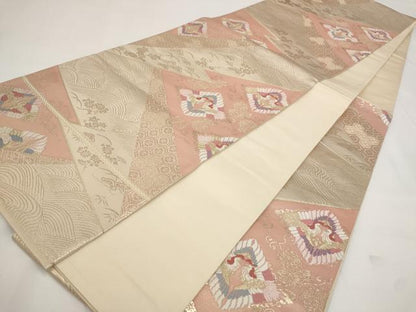 平和屋着物◎六通柄袋帯 比沙門色紙 松皮菱 金糸 正絹 逸品 AAAO6459st