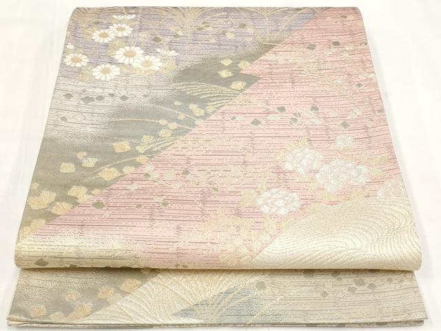 平和屋着物◎六通柄袋帯 松皮菱草花文 金銀糸 正絹 逸品 AAAO6469st