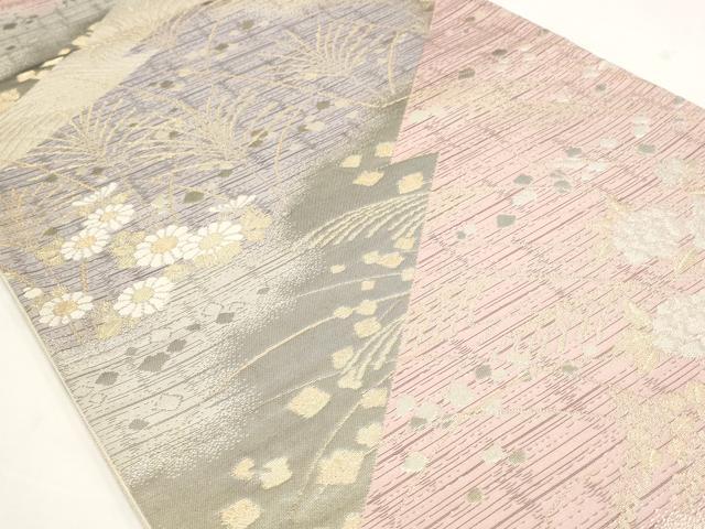 平和屋着物◎六通柄袋帯 松皮菱草花文 金銀糸 正絹 逸品 AAAO6469st