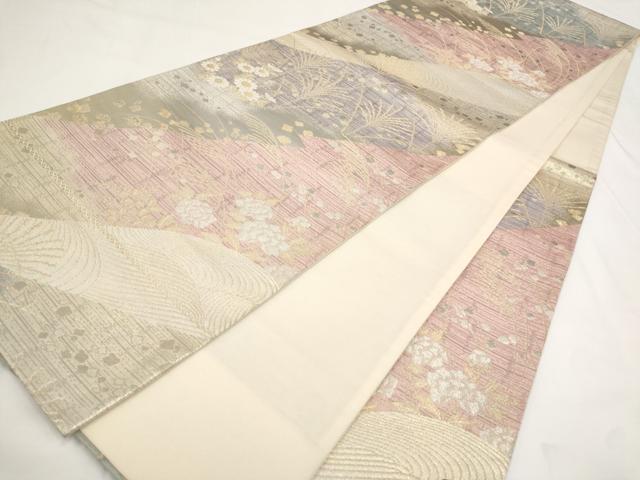 平和屋着物◎六通柄袋帯 松皮菱草花文 金銀糸 正絹 逸品 AAAO6469st