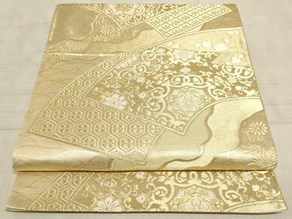 平和屋着物◎六通柄袋帯 地紙重ね花文 金糸 正絹 逸品 AAAO6705sx