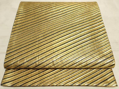 平和屋着物◎六通柄袋帯 斜縞 金糸 正絹 逸品 AAAO6710sx
