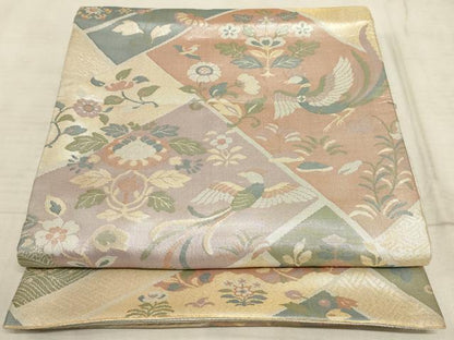 平和屋着物◎六通柄袋帯 檜垣花鳥文 金糸 正絹 逸品 AAAO6733sx