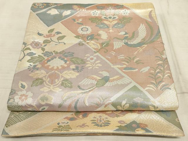 平和屋着物◎六通柄袋帯 檜垣花鳥文 金糸 正絹 逸品 AAAO6733sx