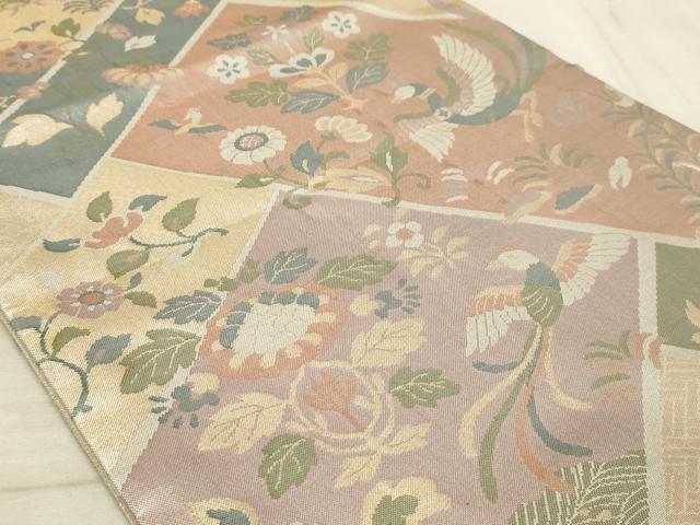 平和屋着物◎六通柄袋帯 檜垣花鳥文 金糸 正絹 逸品 AAAO6733sx