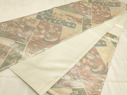 平和屋着物◎六通柄袋帯 檜垣花鳥文 金糸 正絹 逸品 AAAO6733sx