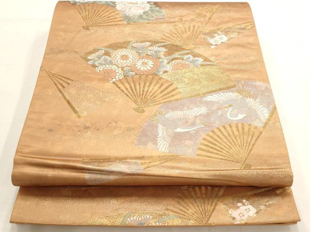平和屋着物◎六通柄袋帯 扇面草花文 金銀糸 引箔 正絹 逸品 AAAO6767st