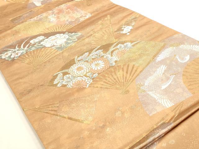 平和屋着物◎六通柄袋帯 扇面草花文 金銀糸 引箔 正絹 逸品 AAAO6767st