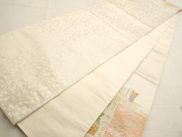 平和屋着物◎六通太鼓柄袋帯 唐織 雲取り天井花文 金銀糸 正絹 逸品 AAAO6768st