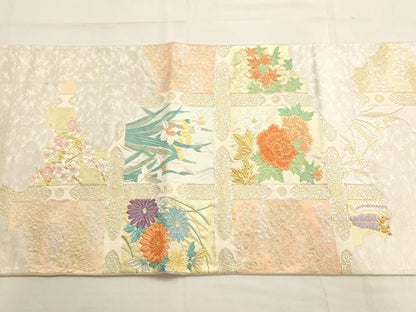 平和屋着物◎六通太鼓柄袋帯 唐織 雲取り天井花文 金銀糸 正絹 逸品 AAAO6768st