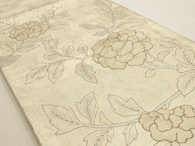 平和屋着物◎六通太鼓柄袋帯　芙蓉華螺鈿　草花文　銀糸　正絹　逸品　AAAO6770st
