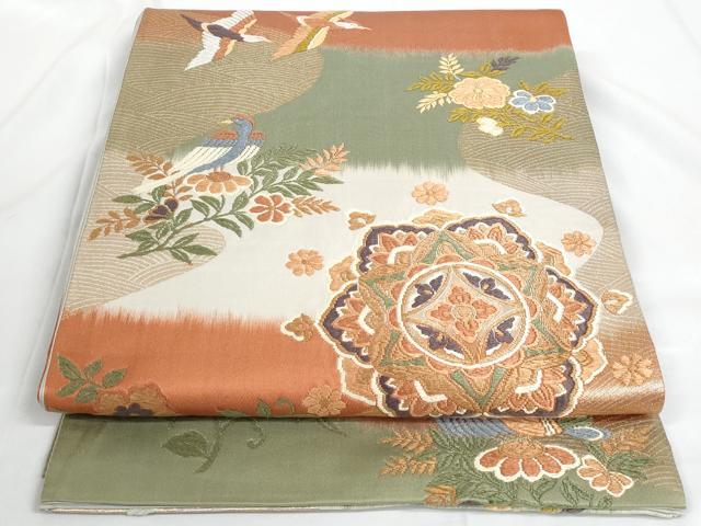 平和屋着物◎六通柄袋帯　唐織　正倉院花鳥文　金銀糸　正絹　逸品　AAAO6848st