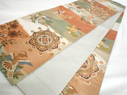 平和屋着物◎六通柄袋帯　唐織　正倉院花鳥文　金銀糸　正絹　逸品　AAAO6848st