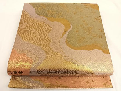 平和屋着物◎佐賀錦 両面六通柄袋帯 道長吉祥花鳥文 金糸 正絹 逸品 AAAO6915wt