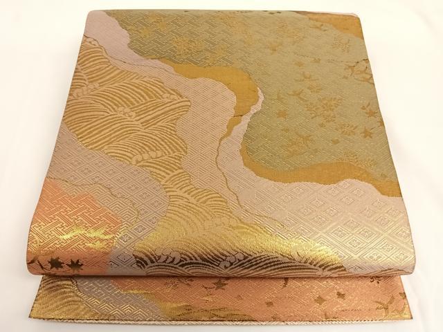 平和屋着物◎佐賀錦 両面六通柄袋帯 道長吉祥花鳥文 金糸 正絹 逸品 AAAO6915wt