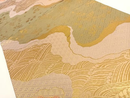 平和屋着物◎佐賀錦 両面六通柄袋帯 道長吉祥花鳥文 金糸 正絹 逸品 AAAO6915wt