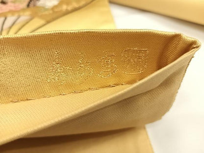 平和屋着物◎六通太鼓柄袋帯 扇面洛中図 色紙重ね御所車花文 金糸 引箔 正絹 逸品 AAAO6925wt