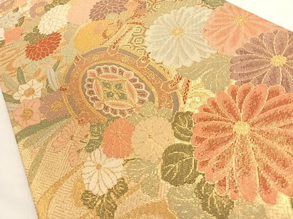平和屋着物◎本佐賀錦 六通柄袋帯 流水花鼓文 金糸 正絹 逸品 AAAO6928wt