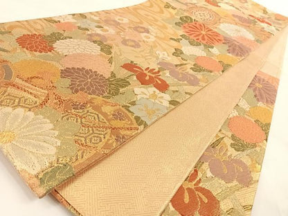 平和屋着物◎本佐賀錦 六通柄袋帯 流水花鼓文 金糸 正絹 逸品 AAAO6928wt