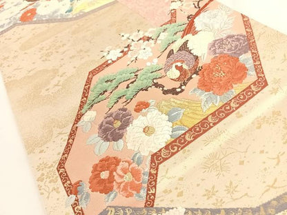 平和屋着物◎六通柄袋帯 唐織 屏風花鳥文 金糸 正絹 逸品 AAAO6931wt