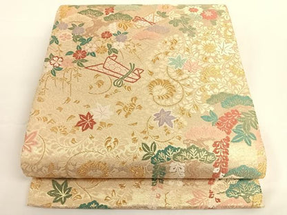 平和屋着物◎六通柄袋帯　吉祥花文　金糸　正絹　逸品　AAAO6937wt
