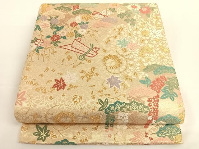 平和屋着物◎六通柄袋帯　吉祥花文　金糸　正絹　逸品　AAAO6937wt