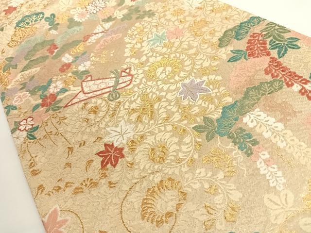 平和屋着物◎六通柄袋帯　吉祥花文　金糸　正絹　逸品　AAAO6937wt