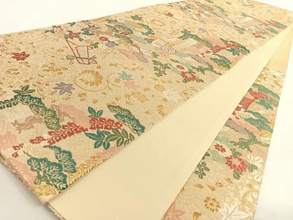 平和屋着物◎六通柄袋帯　吉祥花文　金糸　正絹　逸品　AAAO6937wt