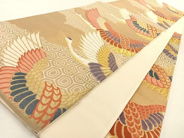 平和屋着物◎六通柄袋帯 唐織 群鶴雲取り亀甲 金銀糸