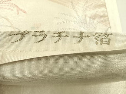 平和屋着物◎六通柄袋帯 流水鴛鴦花文 プラチナ箔 正絹 逸品 AAAO6966wt
