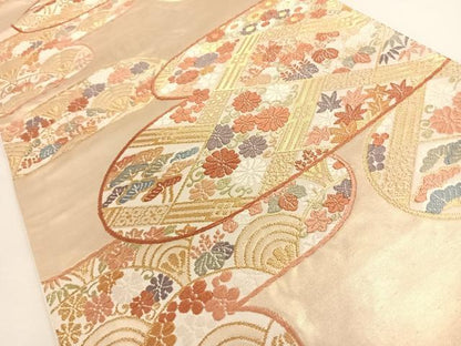 平和屋着物◎六通柄袋帯 唐織 エ霞吉祥花文 金糸 引箔 正絹 逸品 AAAO6968wt