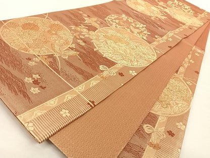 平和屋着物◎佐賀錦　六通柄袋帯　流水花蝶丸文　金糸　正絹　逸品　AAAO6971wt