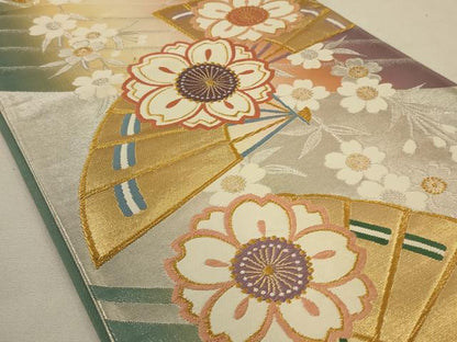 平和屋着物◎六通柄袋帯 扇面舞花文 金銀糸 正絹 逸品 AAAO7149ou
