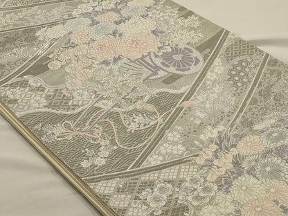 平和屋着物◎六通柄袋帯 九百錦 花車文 プラチナ箔 正絹 逸品 AAAO7162ou
