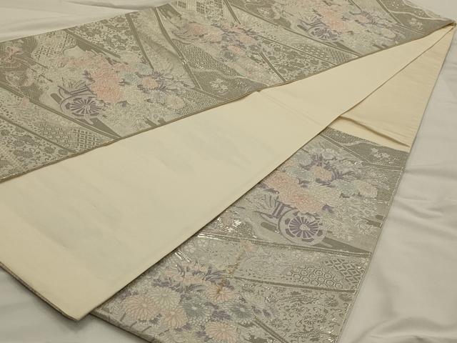 平和屋着物◎六通柄袋帯 九百錦 花車文 プラチナ箔 正絹 逸品 AAAO7162ou