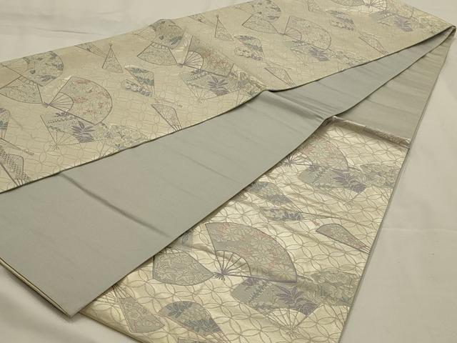 平和屋着物◎六通柄袋帯 唐織 扇面吉祥花文 銀糸 正絹 逸品 AAAO7165ou