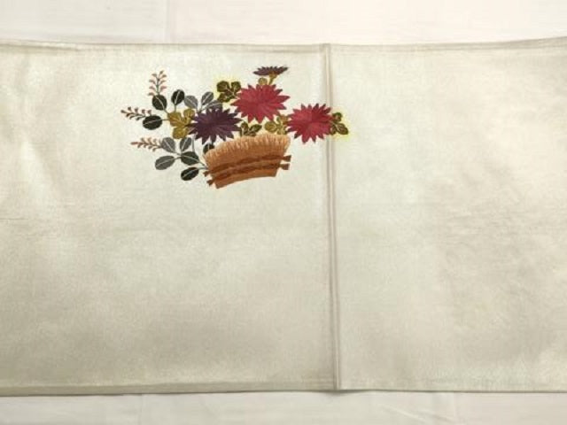 平和屋着物◎太鼓柄袋帯 総刺繍 風景花文 正絹 逸品 AAAO7350st