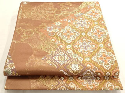 平和屋着物◎六通柄袋帯 吉祥花文 金糸 正絹 逸品 AAAO7391st