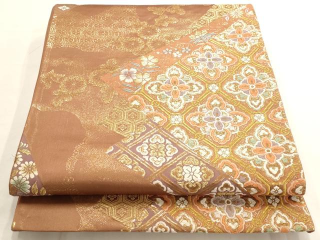 平和屋着物◎六通柄袋帯 吉祥花文 金糸 正絹 逸品 AAAO7391st