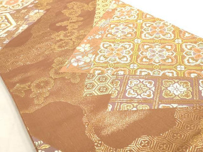 平和屋着物◎六通柄袋帯 吉祥花文 金糸 正絹 逸品 AAAO7391st