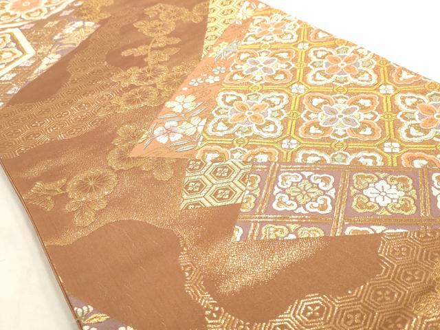 平和屋着物◎六通柄袋帯 吉祥花文 金糸 正絹 逸品 AAAO7391st