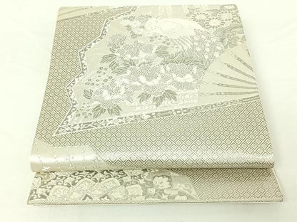 平和屋着物◎六通柄袋帯 唐織 舞扇花鳥文 銀糸 正絹 逸品 AAAO7460jh