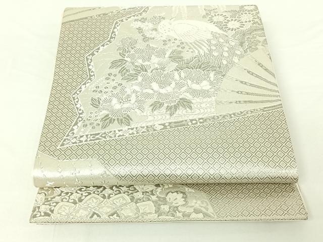 平和屋着物◎六通柄袋帯 唐織 舞扇花鳥文 銀糸 正絹 逸品 AAAO7460jh