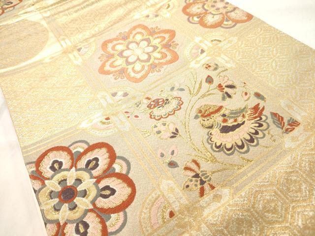 平和屋着物◎六通柄袋帯 天井花鳥文 金糸 正絹 逸品 AAAO8091jz